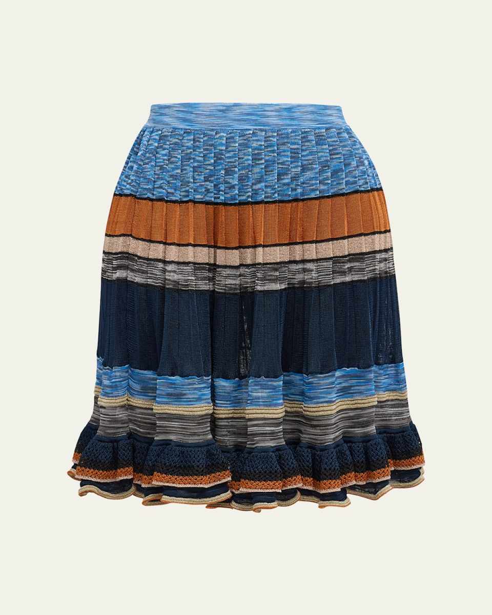 Eios Striped Ruffle-Hem Knit Skirt